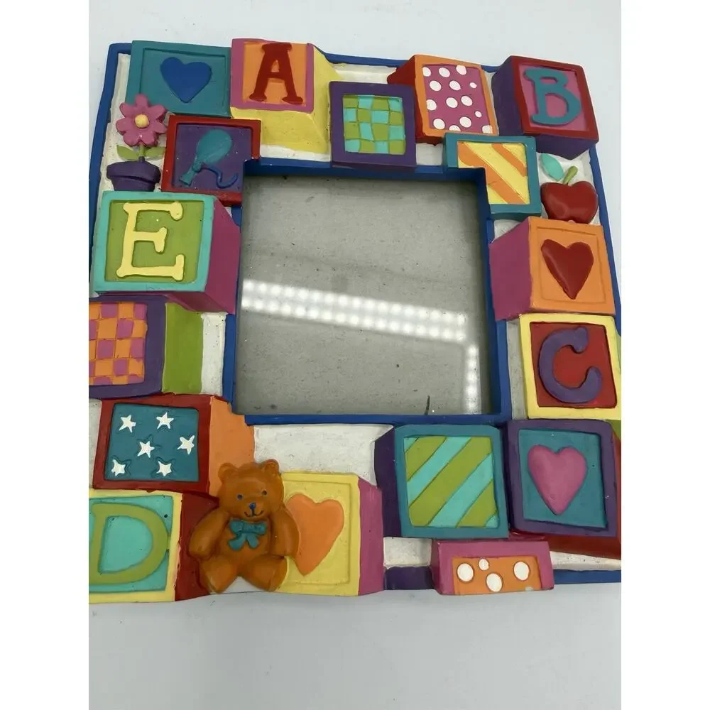 Vintage PHOTO FRAME 3-D Resin Baby Bear Blocks ABC Cottagecore Cottage Nursery